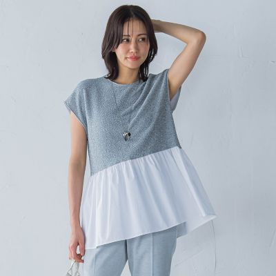 ＜LAUTREAMONT (Women)＞ラメ×シャツレイヤード見えカットソー≪洗濯機で洗える≫