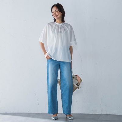 クールタッチギャザーネックカットソー≪洗濯機で洗える≫