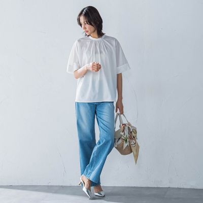 クールタッチギャザーネックカットソー≪洗濯機で洗える≫