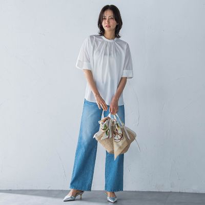クールタッチギャザーネックカットソー≪洗濯機で洗える≫