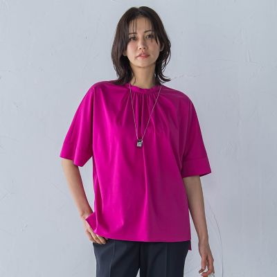 クールタッチギャザーネックカットソー≪洗濯機で洗える≫