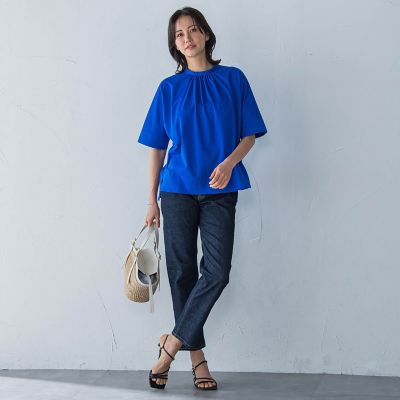 クールタッチギャザーネックカットソー≪洗濯機で洗える≫