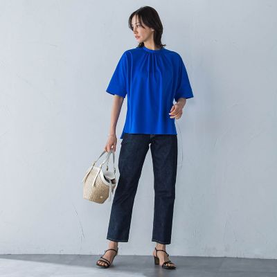 クールタッチギャザーネックカットソー≪洗濯機で洗える≫