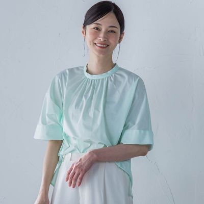 クールタッチギャザーネックカットソー≪洗濯機で洗える≫