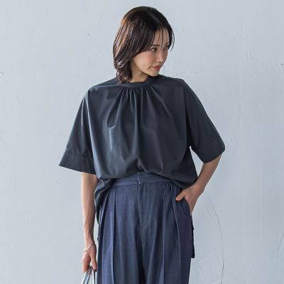 クールタッチギャザーネックカットソー≪洗濯機で洗える≫