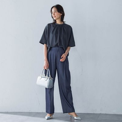 クールタッチギャザーネックカットソー≪洗濯機で洗える≫