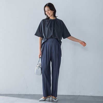 クールタッチギャザーネックカットソー≪洗濯機で洗える≫