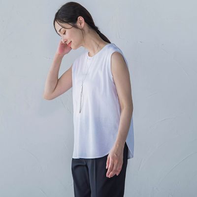 ラウンドヘムノースリーブカットソー≪洗濯機で洗える≫