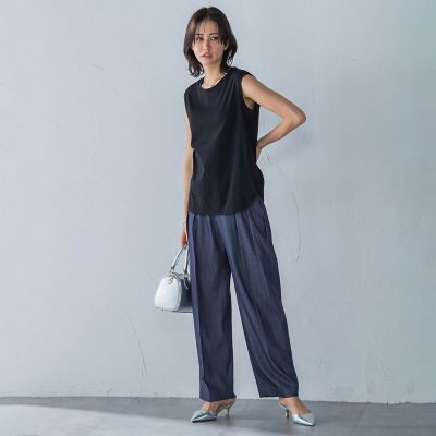 ラウンドヘムノースリーブカットソー≪洗濯機で洗える≫