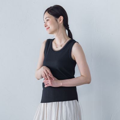 【一部店舗限定販売】チュールディテールニットタンクトップ≪手洗い可能≫
