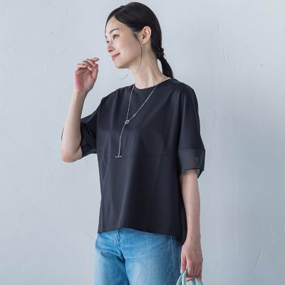 袖口シアーフォルムカットソー≪手洗い可能≫