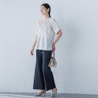 【ＷＥＢ限定】ライクアウーヴンバンドカラーブラウス≪洗濯機で洗える≫