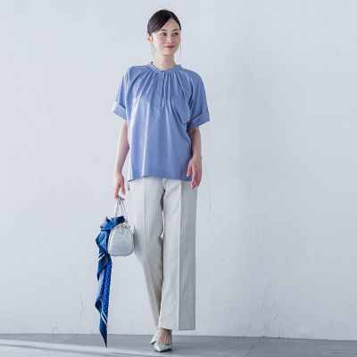 【ＷＥＢ限定】ライクアウーヴンバンドカラーブラウス≪洗濯機で洗える≫