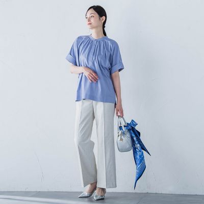 【ＷＥＢ限定】ライクアウーヴンバンドカラーブラウス≪洗濯機で洗える≫