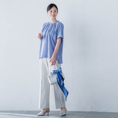 【ＷＥＢ限定】ライクアウーヴンバンドカラーブラウス≪洗濯機で洗える≫