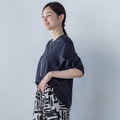 【ＷＥＢ限定】きれいめハーフスリーブカットソー　≪接触冷感／洗濯機ＯＫ≫