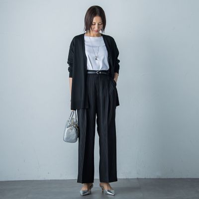 タックワイドストライプパンツ≪洗濯機で洗える≫
