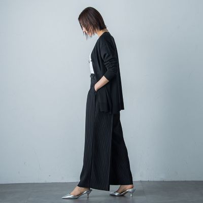 タックワイドストライプパンツ≪洗濯機で洗える≫