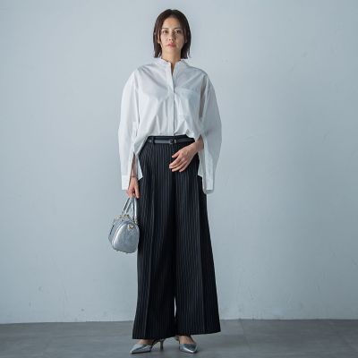 タックワイドストライプパンツ≪洗濯機で洗える≫