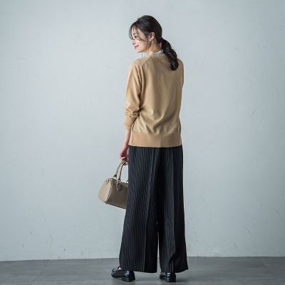 タックワイドストライプパンツ≪洗濯機で洗える≫