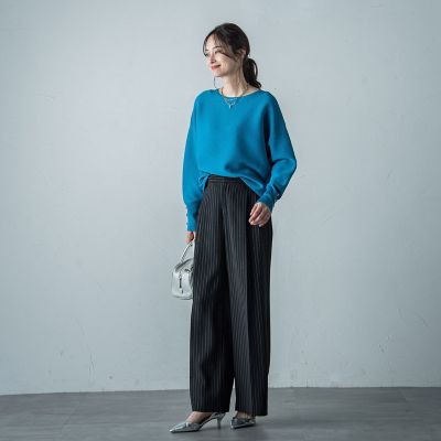 タックワイドストライプパンツ≪洗濯機で洗える≫