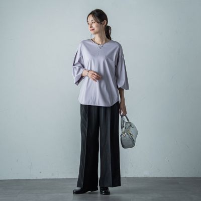 タックワイドストライプパンツ≪洗濯機で洗える≫