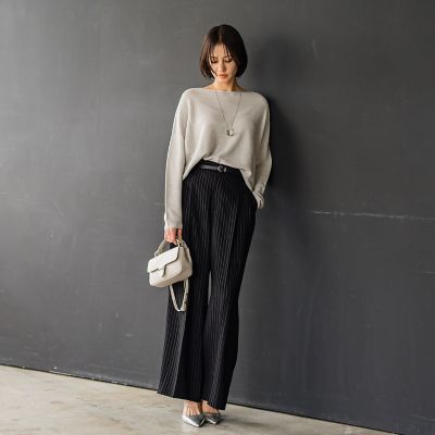 タックワイドストライプパンツ≪洗濯機で洗える≫