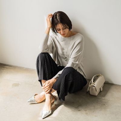 タックワイドストライプパンツ≪洗濯機で洗える≫