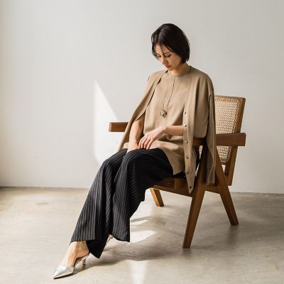 タックワイドストライプパンツ≪洗濯機で洗える≫