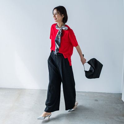 タックワイドストライプパンツ≪洗濯機で洗える≫
