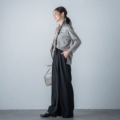 タックワイドストライプパンツ≪洗濯機で洗える≫