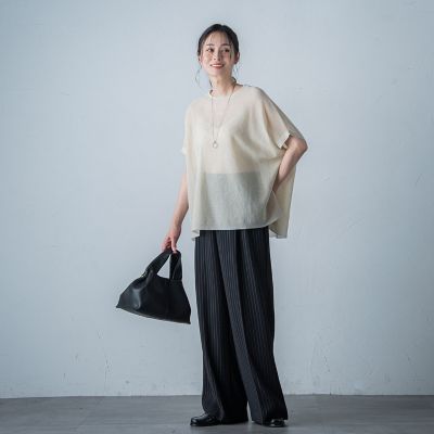 タックワイドストライプパンツ≪洗濯機で洗える≫