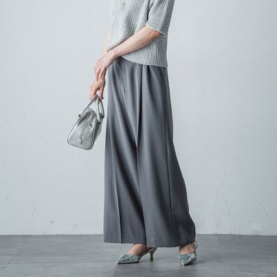 タックワイドストライプパンツ≪洗濯機で洗える≫