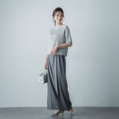 タックワイドストライプパンツ≪洗濯機で洗える≫
