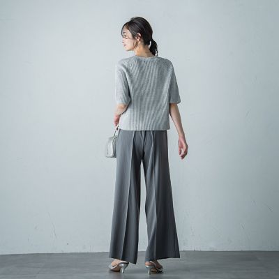 タックワイドストライプパンツ≪洗濯機で洗える≫