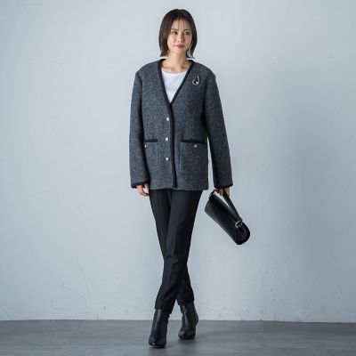 両面起毛ストレッチテーパードパンツ≪洗える≫