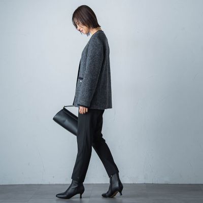 両面起毛ストレッチテーパードパンツ≪洗える≫