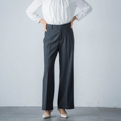 両面起毛ヘリンボンワイドパンツ≪洗濯機で洗える≫