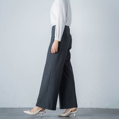 両面起毛ヘリンボンワイドパンツ≪洗濯機で洗える≫