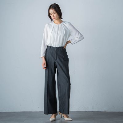 両面起毛ヘリンボンワイドパンツ≪洗濯機で洗える≫