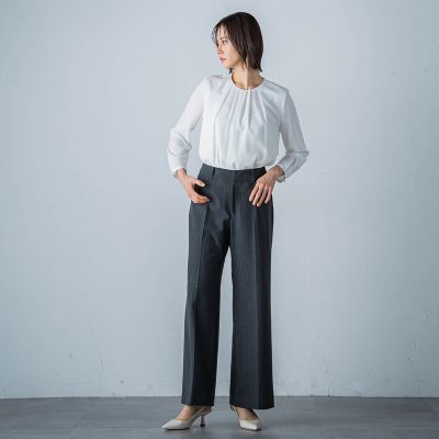両面起毛ヘリンボンワイドパンツ≪洗濯機で洗える≫