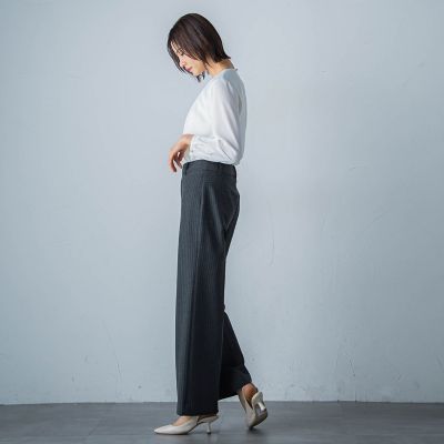 両面起毛ヘリンボンワイドパンツ≪洗濯機で洗える≫