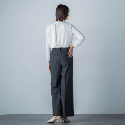 両面起毛ヘリンボンワイドパンツ≪洗濯機で洗える≫