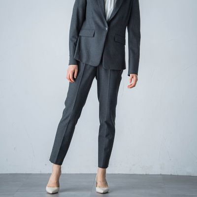 両面起毛ヘリンボンテーパードパンツ≪洗濯機で洗える≫