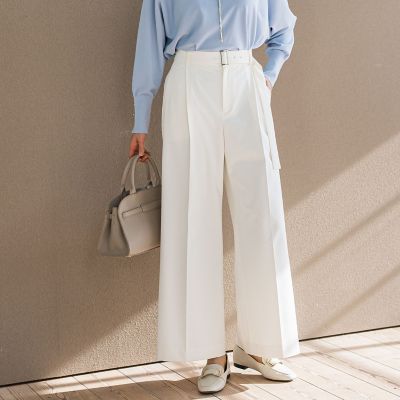 ベルト付きワイドシルエットパンツ≪洗濯機で洗える≫
