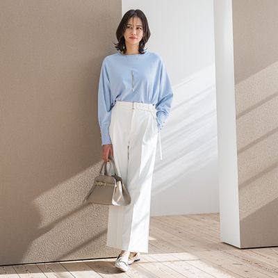 ベルト付きワイドシルエットパンツ≪洗濯機で洗える≫