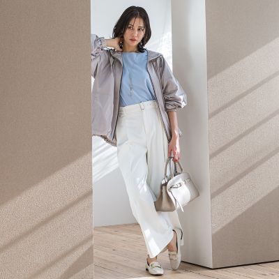 ベルト付きワイドシルエットパンツ≪洗濯機で洗える≫