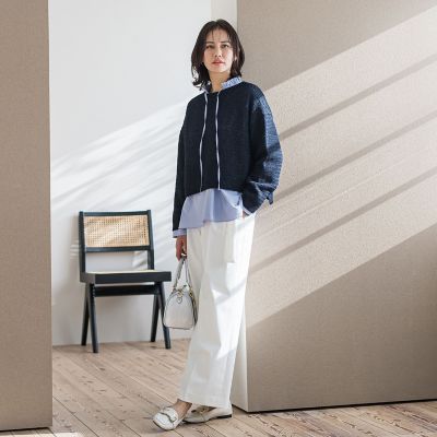 ベルト付きワイドシルエットパンツ≪洗濯機で洗える≫