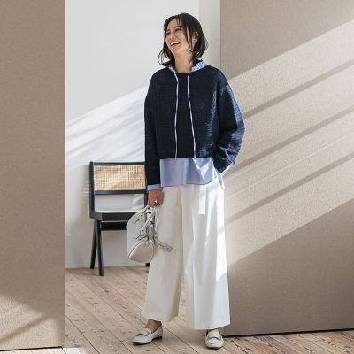 ベルト付きワイドシルエットパンツ≪洗濯機で洗える≫
