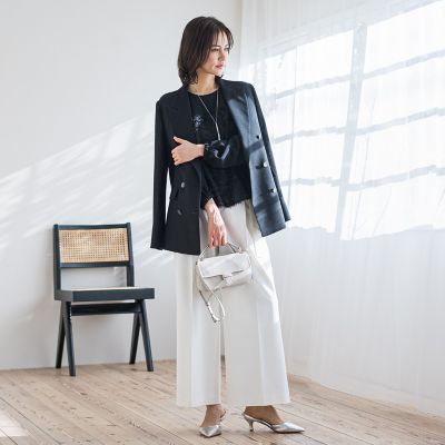 ベルト付きワイドシルエットパンツ≪洗濯機で洗える≫
